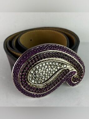 Leatherock NWOT Purple Leather Jeweled Buckle Belt
